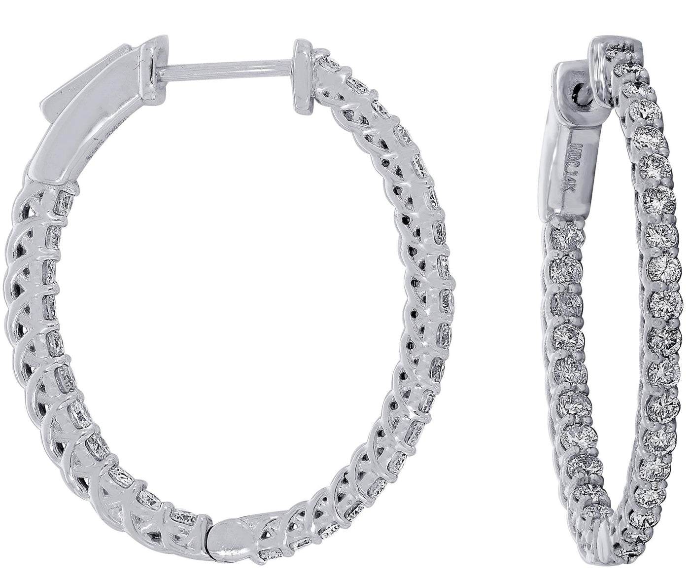 14K White Gold 3.10ctw Oval Hoop Style Lab Grown Diamond Earrings
