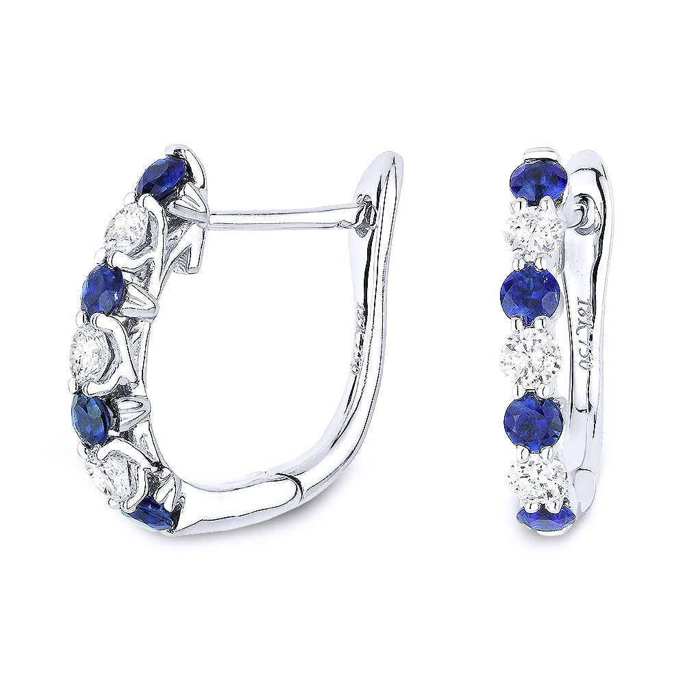 Madison L 14K White Gold 0.79ctw Huggie Style Round Sapphires and Diamonds Earrings