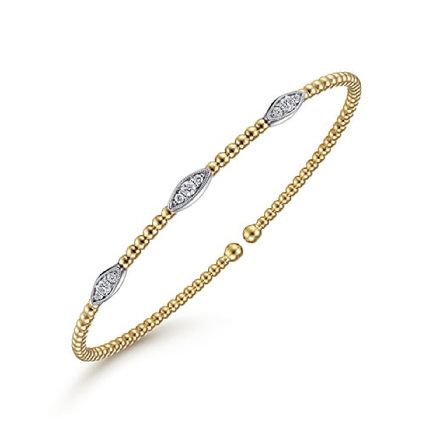 Gabriel 14K White & Yellow Gold 0.17ctw 6.25" Bangle Style Diamond Bracelet