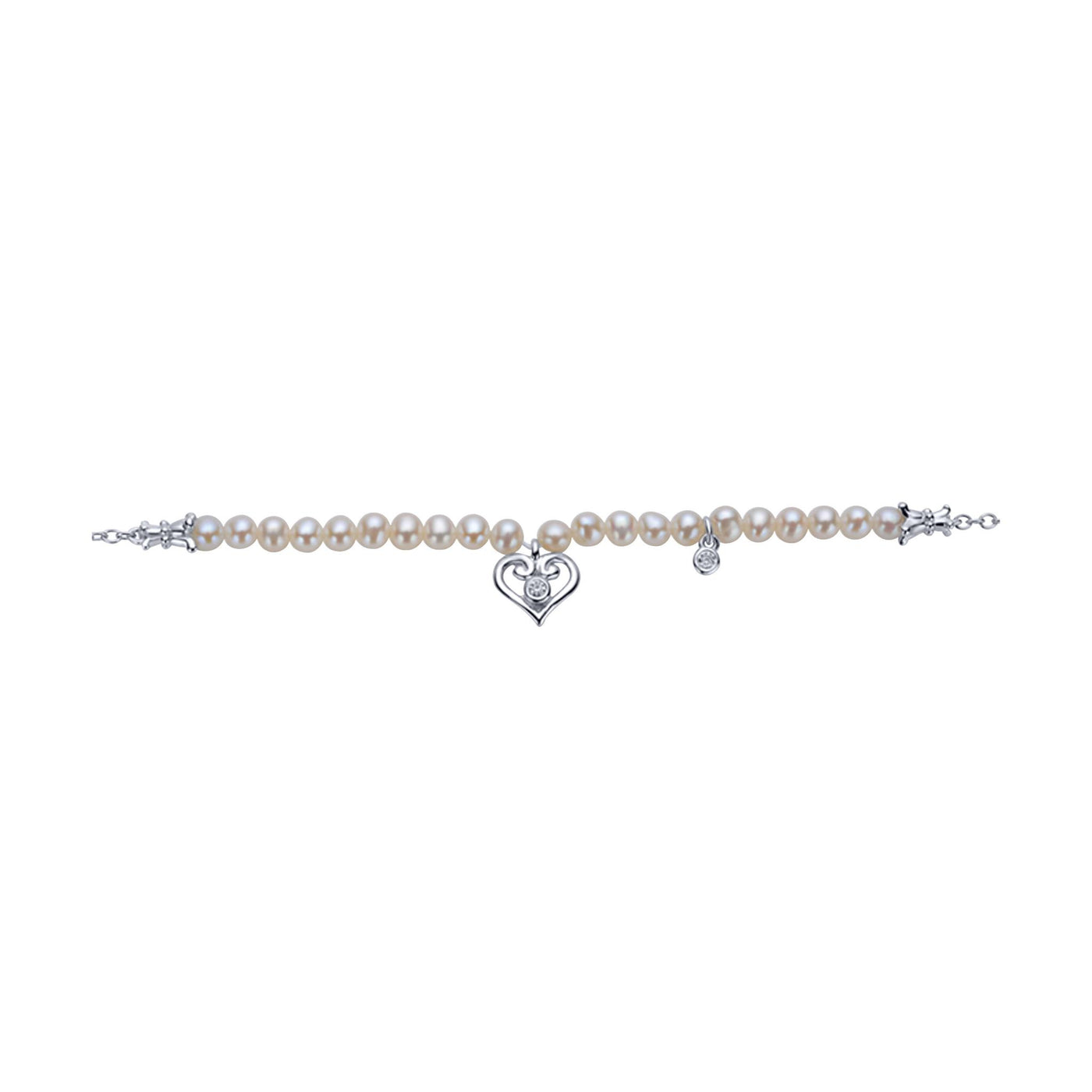 Gabriel Sterling Silver 7" Station Style Bracelet Featuring Pearls and Diamond