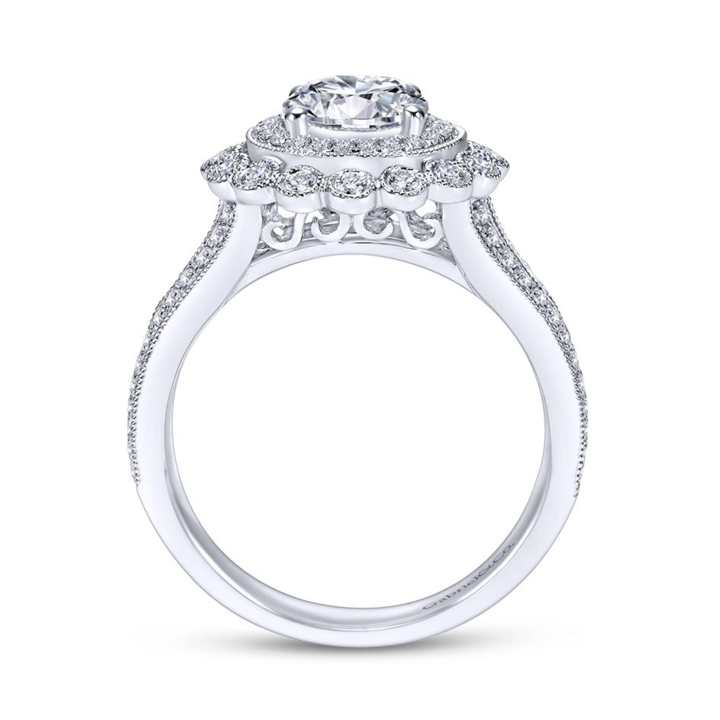 Gabriel 14K White Gold .52ctw Round Halo Style Diamond Semi-Mount Engagement Ring