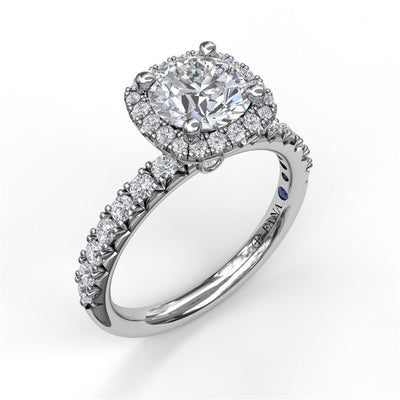 Fana 14K White Gold .53ctw Cushion Halo Style Diamond Semi-Mount Engagement Ring