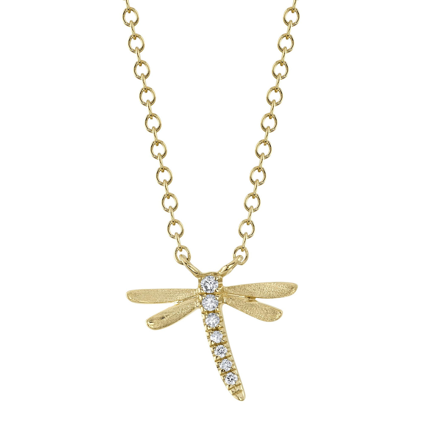 Shy Creation 14K Yellow Gold 0.03ctw Dragonfly Style Pendant