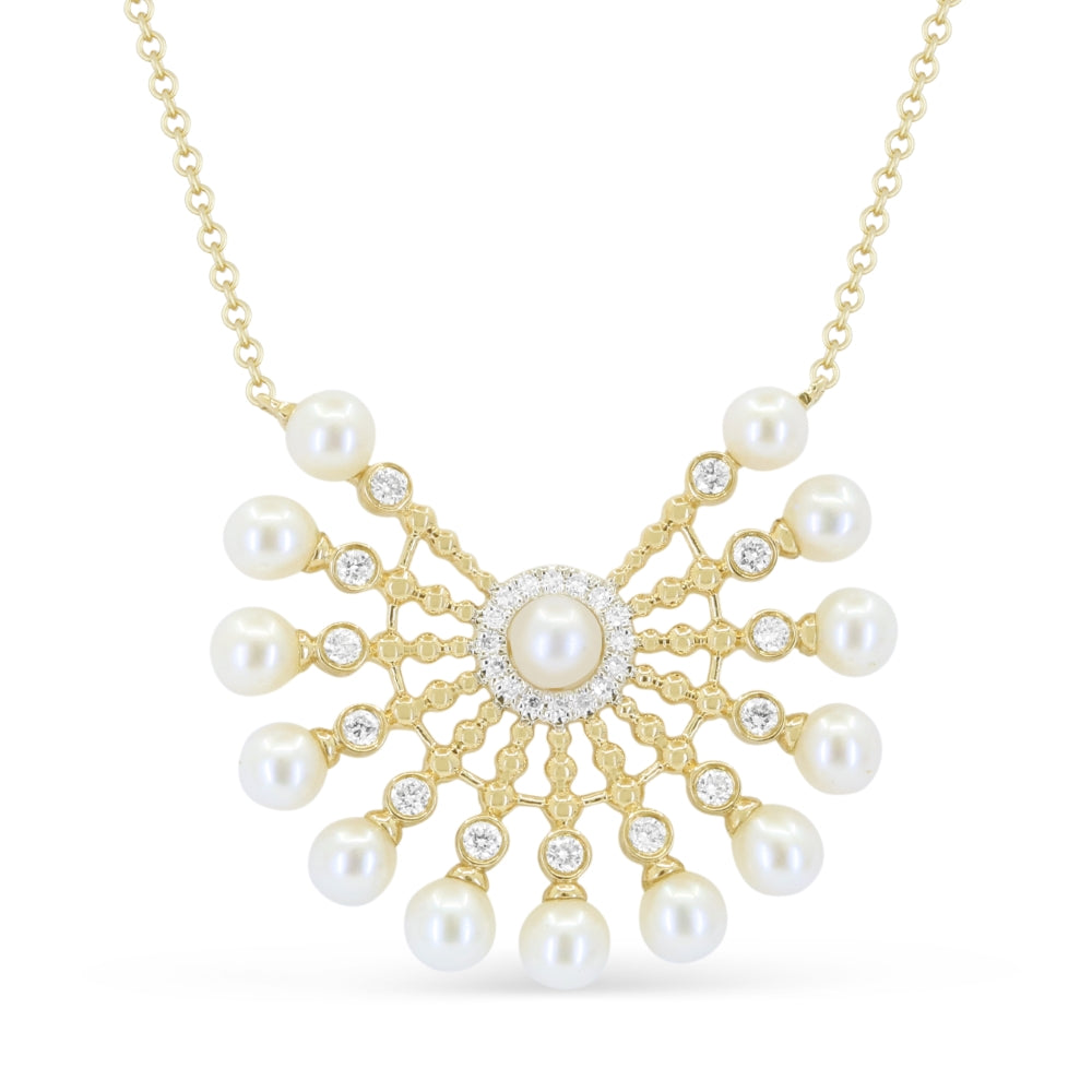 Madison L 14K Yellow Gold 0.18ctw Fan Style Pearls Necklace