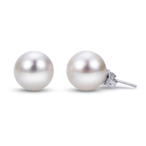 14K White Gold Stud Style Earrings Featuring White Akoya Cultured Pearls