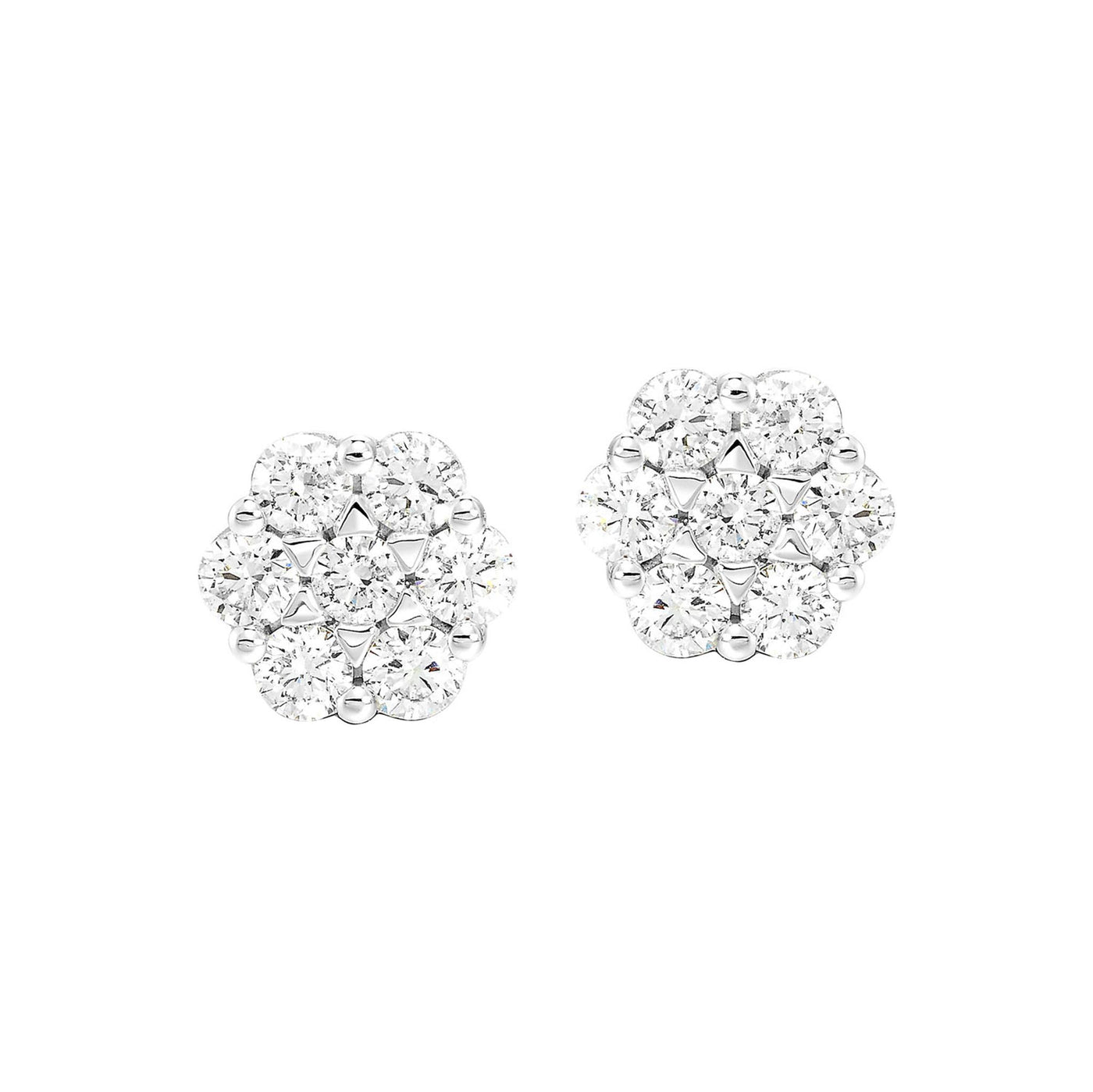 14K White Gold .10ctw Contemporary Cluster Style Diamond Earrings