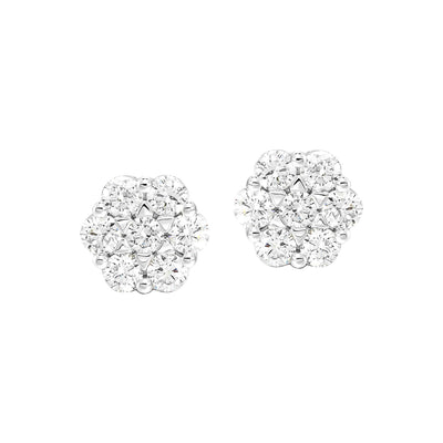 14K White Gold .10ctw Contemporary Cluster Style Diamond Earrings