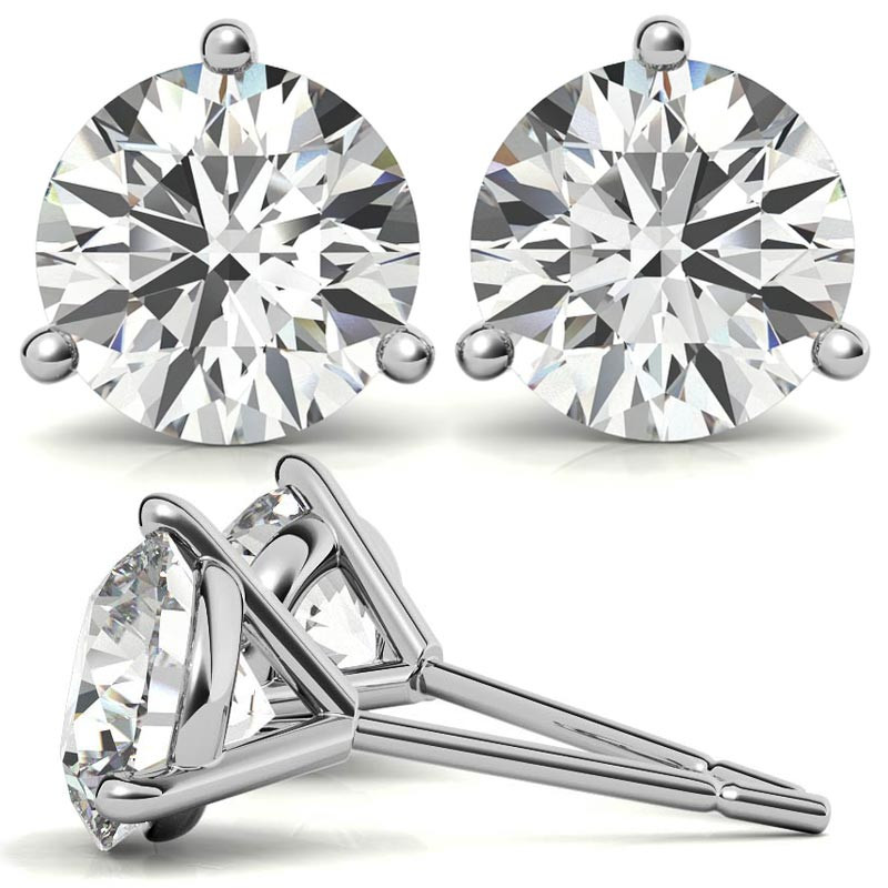 14K White Gold 1ctw Diamond Stud Earrings in Three Prong Martini Settings