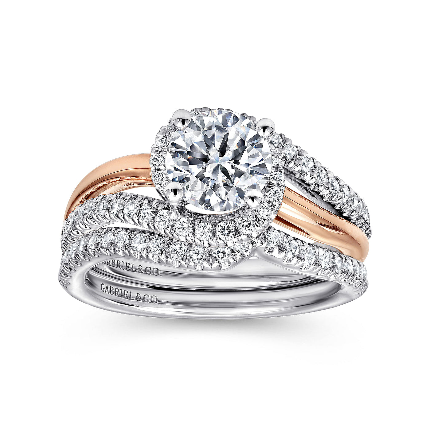 Gabriel 14K White & Rose Gold 0.30ctw Fancy Halo Style Diamond Semi-Mount Engagement Ring