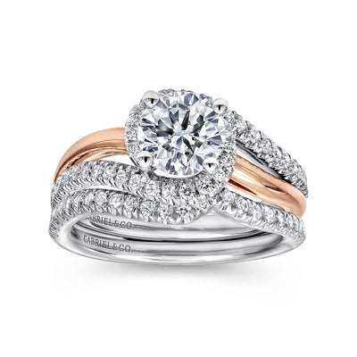 Gabriel 14K White & Rose Gold 0.30ctw Fancy Halo Style Diamond Semi-Mount Engagement Ring