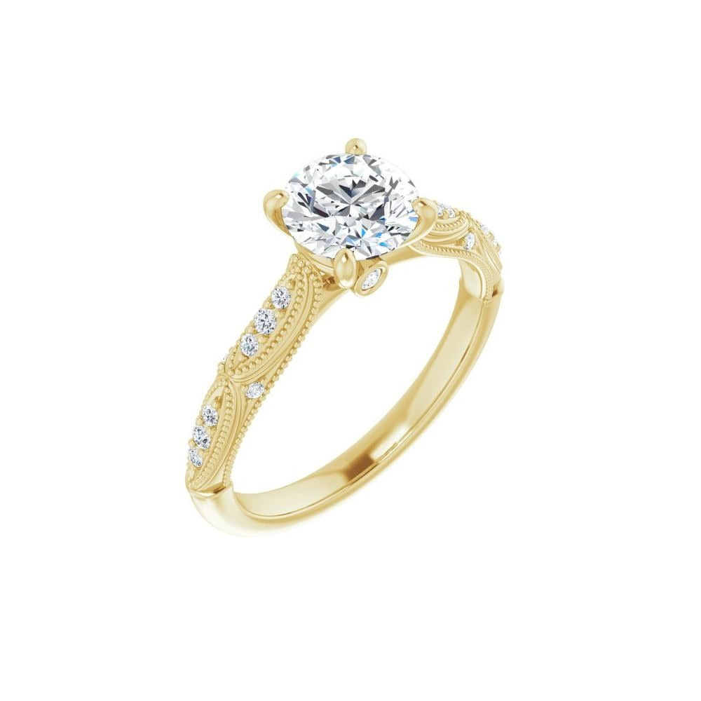 14K Yellow Gold .10ctw 4 Prong Style Diamond Semi-Mount Engagement Ring