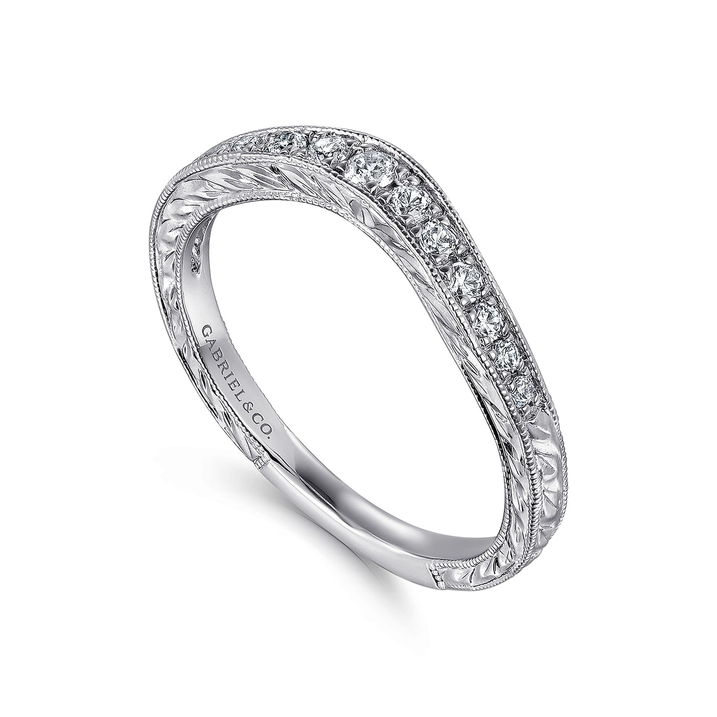 Gabriel 14K White Gold 0.247ctw Contoured Diamond Band