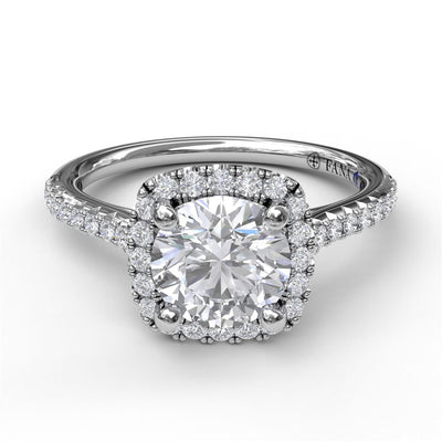 Fana 14K White Gold .31ctw Cushion Halo Style Diamond Semi-Mount Engagement Ring