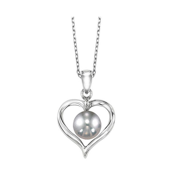 Sterling Silver 18" Freshwater Pearl Heart Necklace