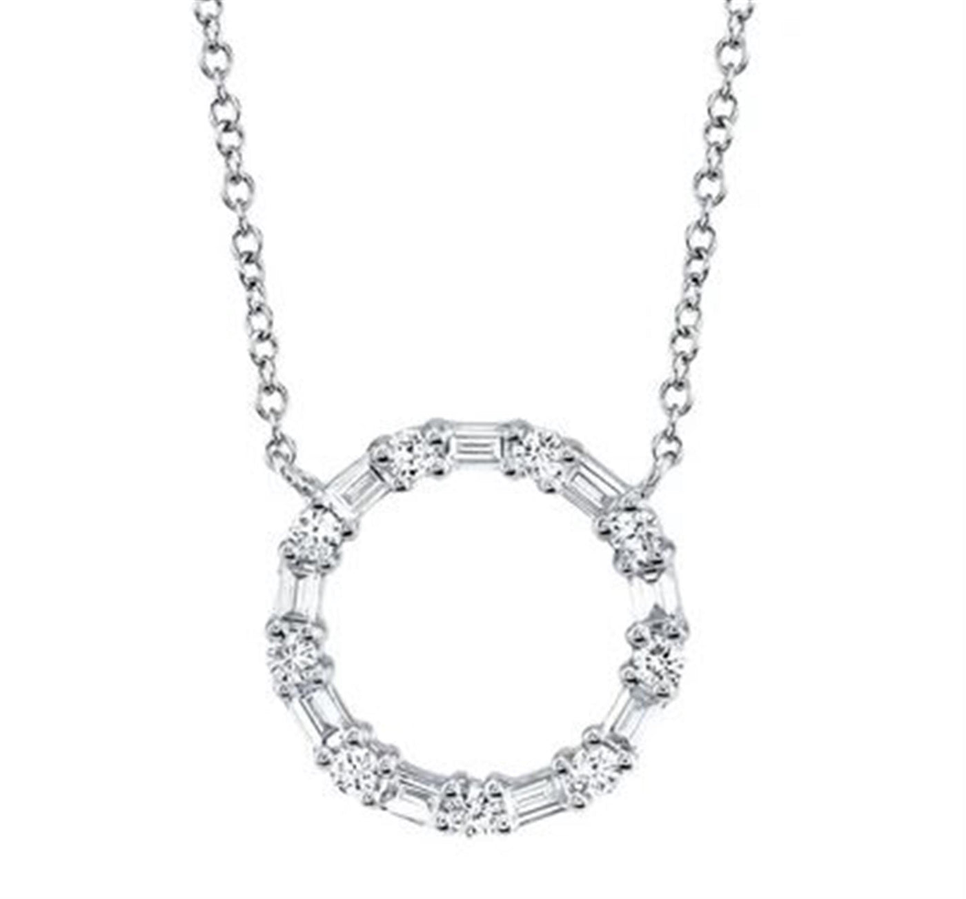 Shy Creation 14K White Gold 0.29ctw Circle Style Necklace