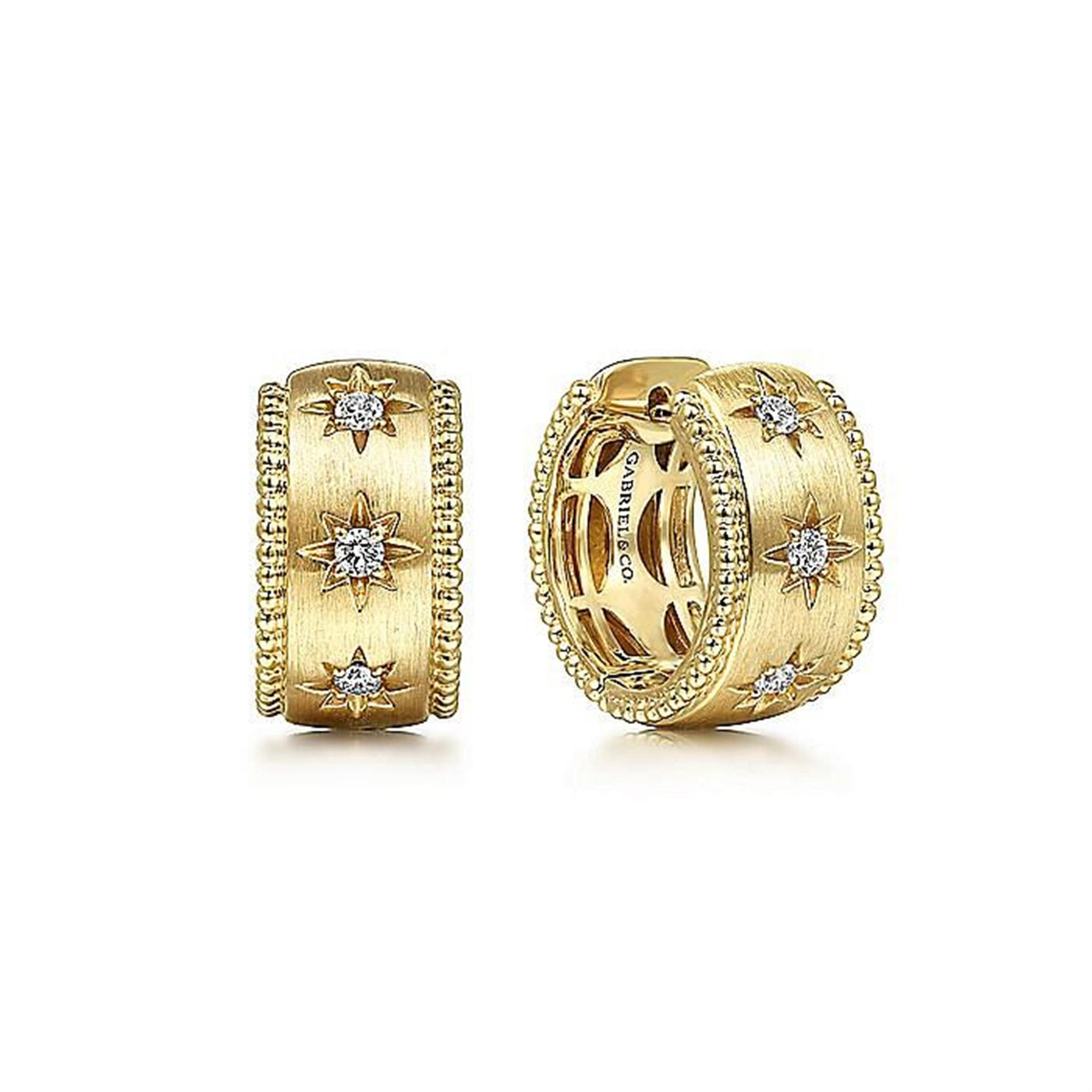 Gabriel 14K Yellow Gold 0.15ctw Celestial Huggie Style Diamond Earrings