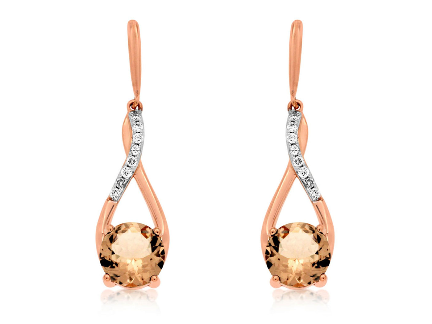 14K Rose Gold 2.6ctw Dangle Style Round Morganites and Diamond Earrings