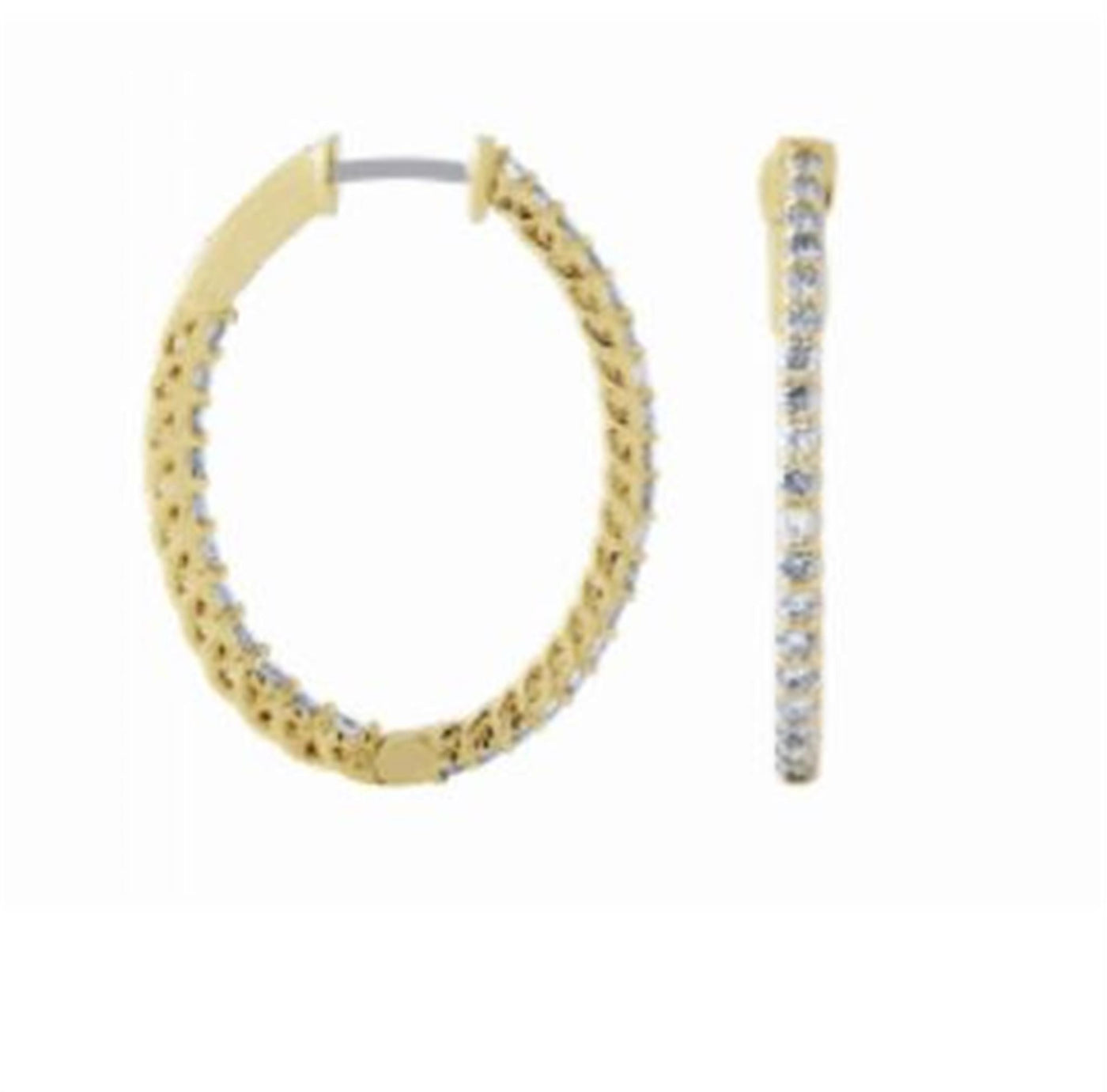 14K Yellow Gold 2.03ctw Inside Out Oval Hoop Style Diamond Earrings