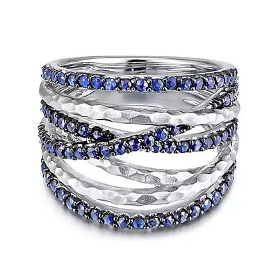 Gabriel Sterling Silver 1.09ctw Ribbon Style Sapphires Ring