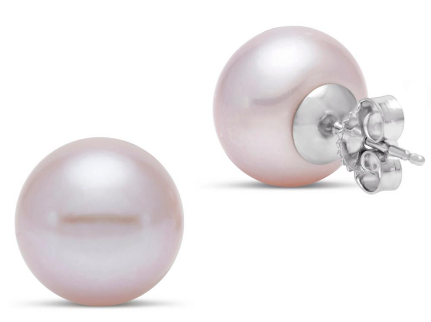 14K White Gold Stud Style Earrings Featuring Pink Freshwater Pearls