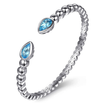 Gabriel Sterling Silver 6.25" Cuff Style Bracelet Featuring Blue Topaz
