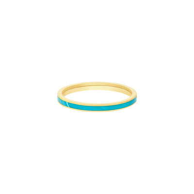 14K Yellow Gold Blue Enamel Traditional Style Ring