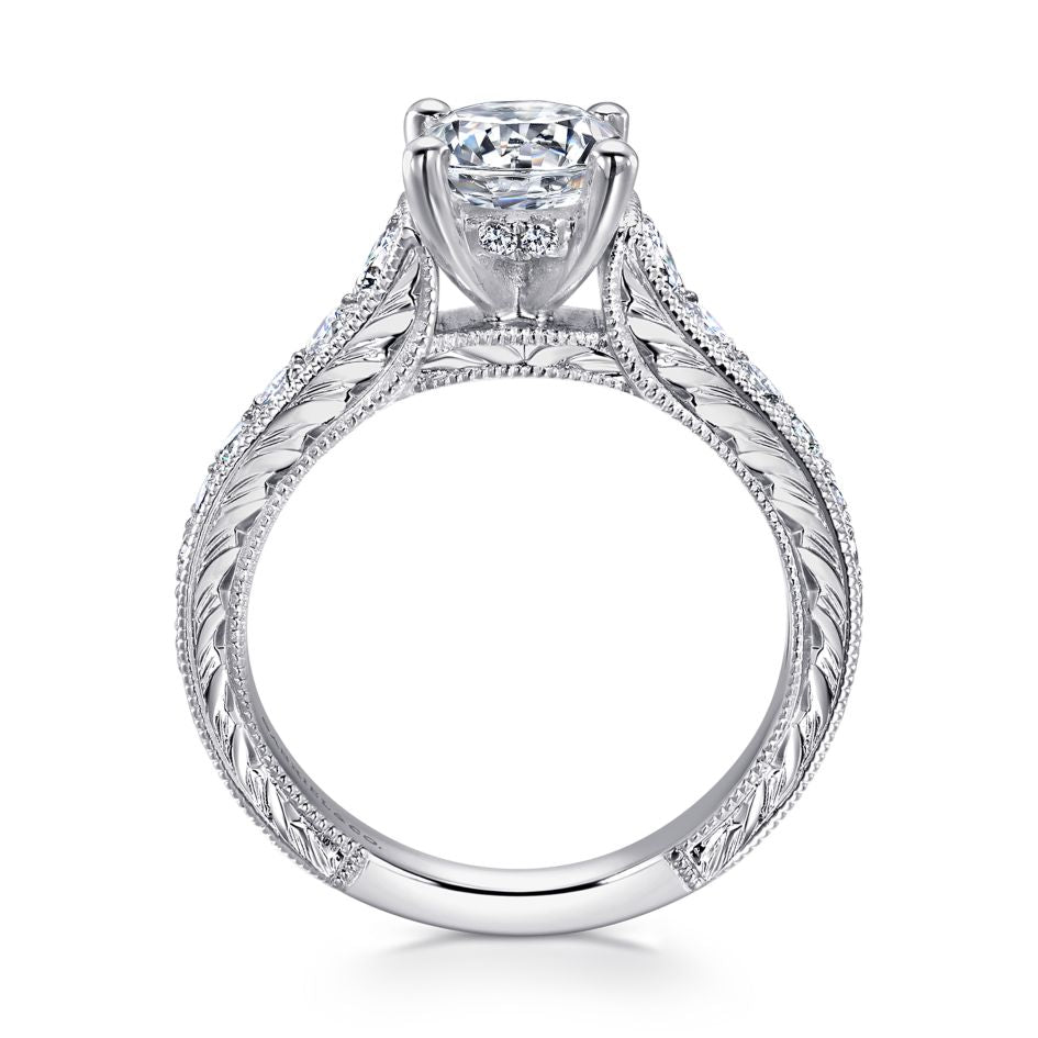 Gabriel 14K White Gold .56ctw Vintage Inspired Style Diamond Semi-Mount Engagement Ring