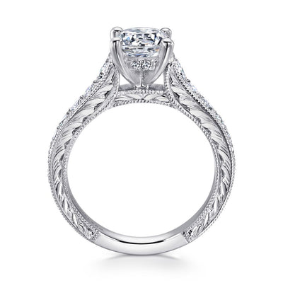 Gabriel 14K White Gold .56ctw Vintage Inspired Style Diamond Semi-Mount Engagement Ring