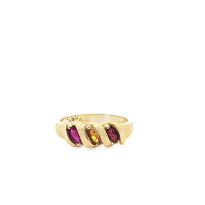 Estate 14K Yellow Gold 0.51ctw Three Stone Style Ruby and Citrine Ring