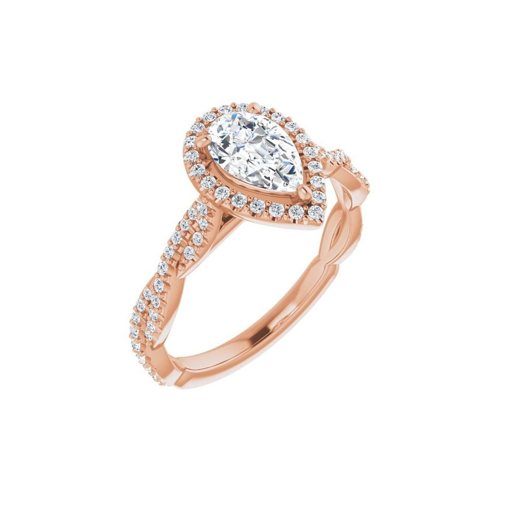 Ever & Ever 14K Rose Gold .25ctw Pear Halo Style Diamond Semi-Mount Engagement Ring