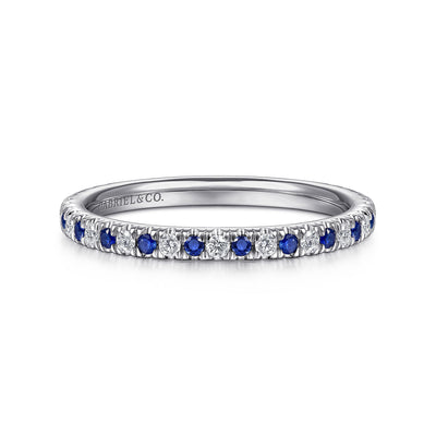 Gabriel 14K White Gold .39ctw Band Style Sapphires and Diamonds Ring