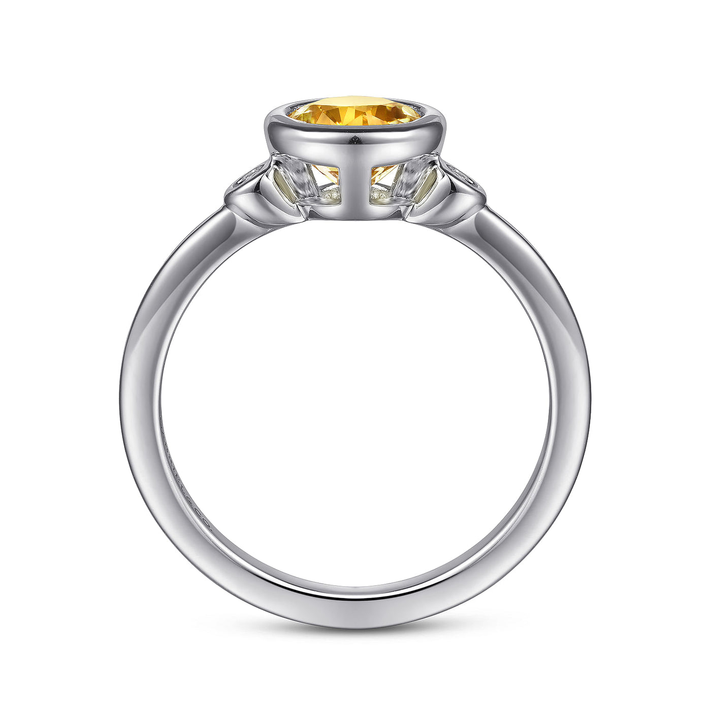 Gabriel Sterling Silver .87ctw Three Stone Style Citrine and Diamond Ring