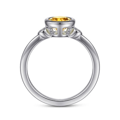 Gabriel Sterling Silver .87ctw Three Stone Style Citrine and Diamond Ring