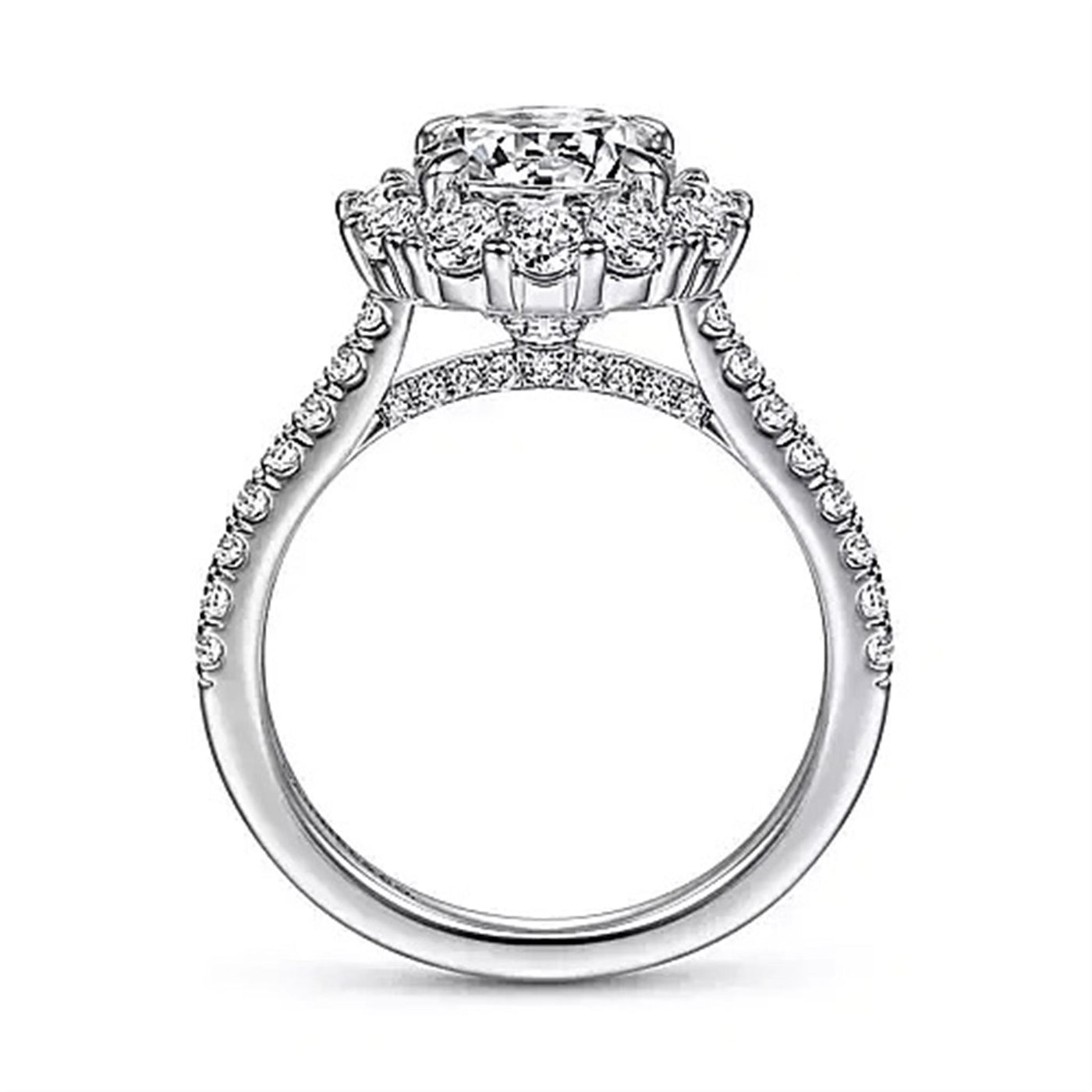 Gabriel 14K White Gold 3.38ctw Round Halo Style Diamond Semi-Mount Engagement Ring
