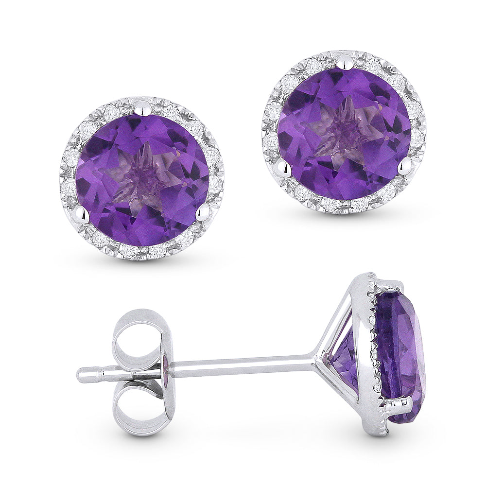 Madison L 14K White Gold 1.60ctw Halo Style Round Amethysts and Diamonds Earrings