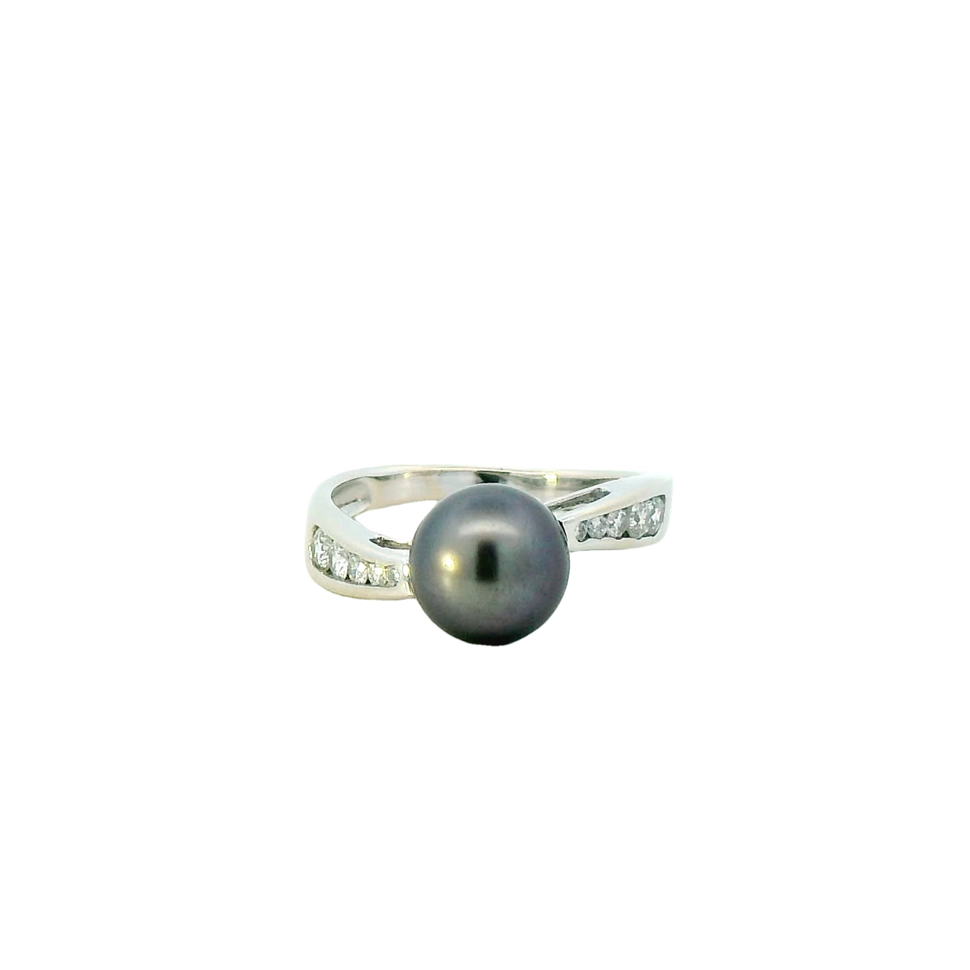Estate 14K White Gold Tahitian Cultured Pearl Multi Stone Ring with Diamonds