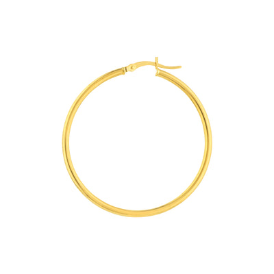 14K Yellow Gold 2mm x 40mm Round Tube Design Round Hoop Style Earrings