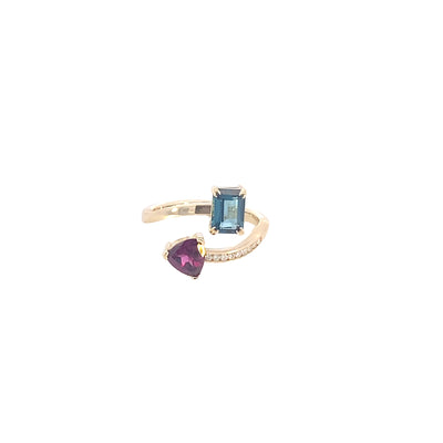 Thollot Custom Original 14K Yellow Gold 0.04ctw Bypass Style Topaz and Rhodolite Garnet Ring