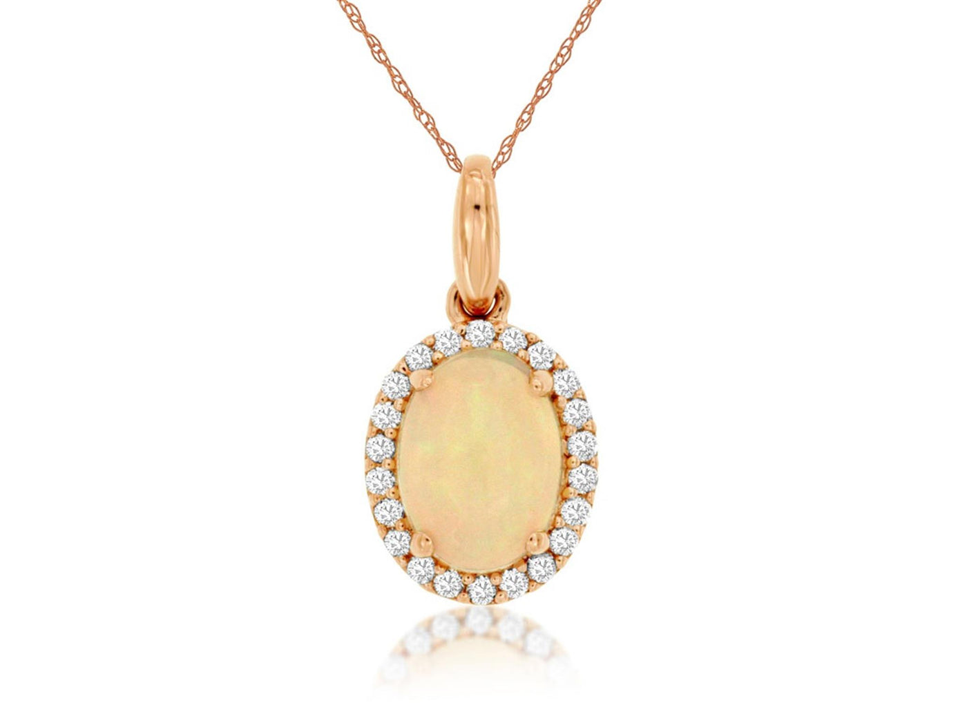 14K Rose Gold 1.04ctw Halo Style Opal Necklace