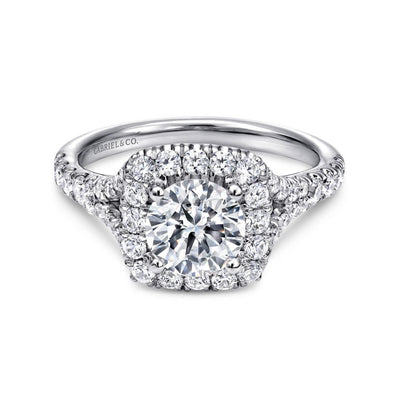 Gabriel 14K White Gold .82ctw Cushion Halo Style Diamond Semi-Mount Engagement Ring
