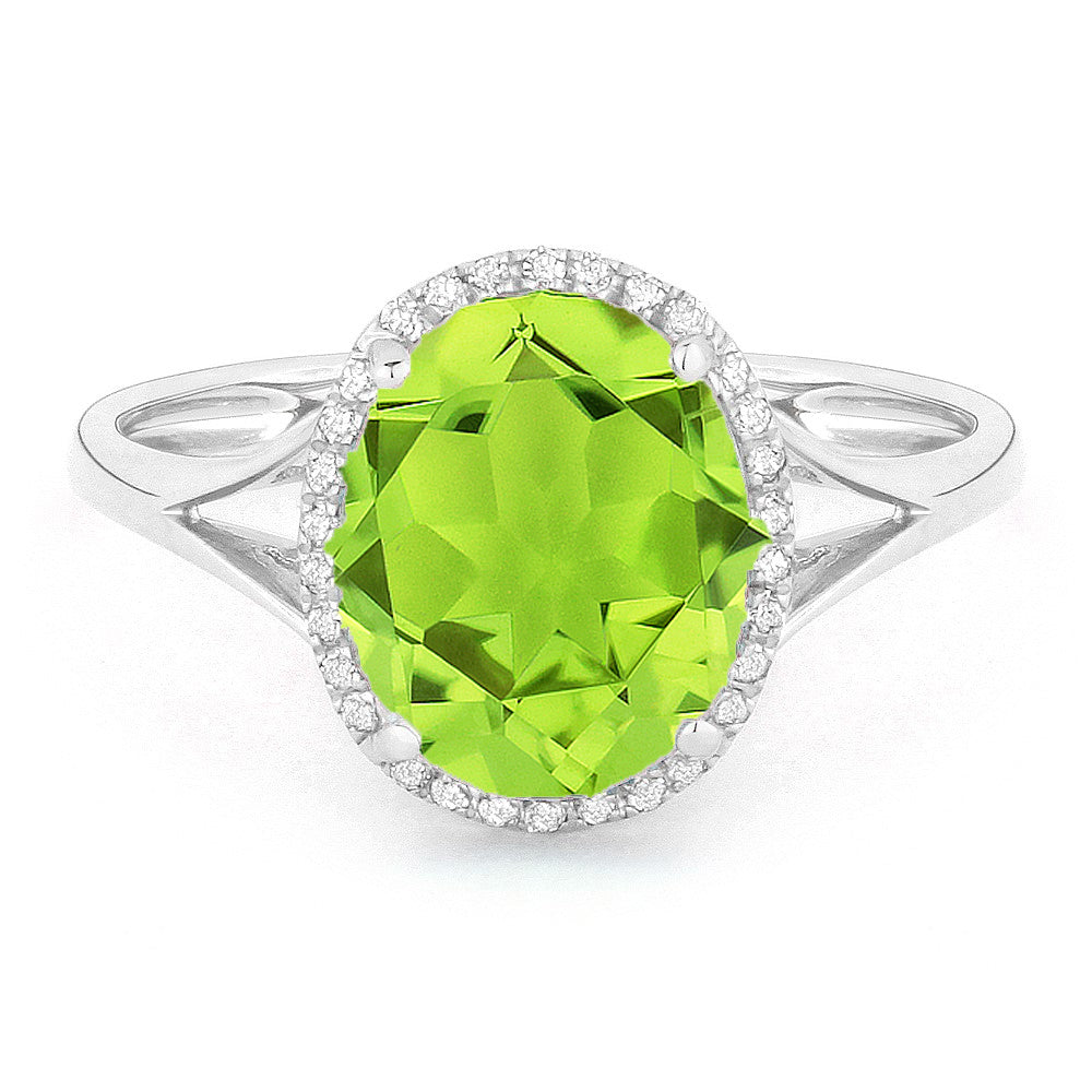 Madison L 14K White Gold 3.06ctw Halo Style Peridot and Diamonds Ring