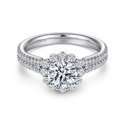 Gabriel 14K White Gold .53ctw Round Halo Style Diamond Semi-Mount Engagement Ring