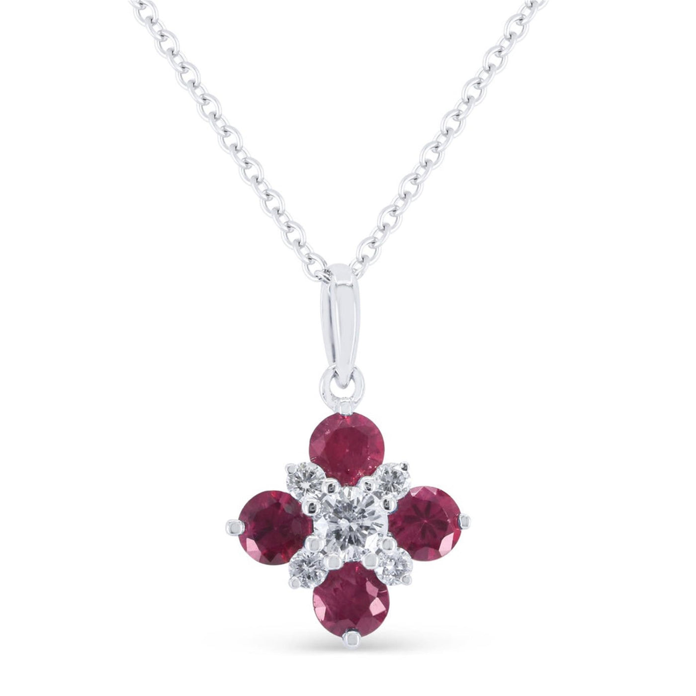 Madison L 14K White Gold 0.40ctw Cluster Style Ruby Necklace