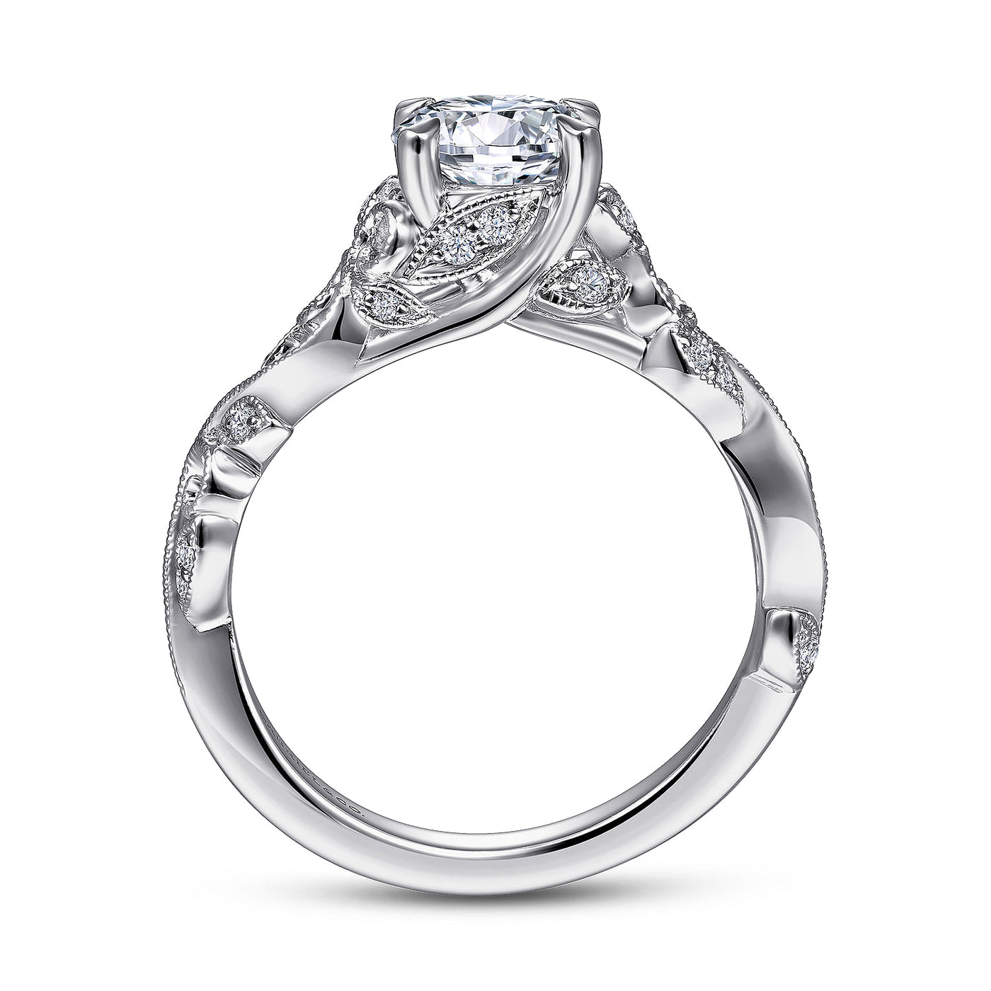 Gabriel - Floral Collection 14K White Gold 0.14ctw 4 Prong Style Diamond Semi-Mount Engagement Ring