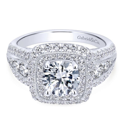 Gabriel 14K White Gold 1.07ctw 4 Prong Style Diamond Semi-Mount Engagement Ring