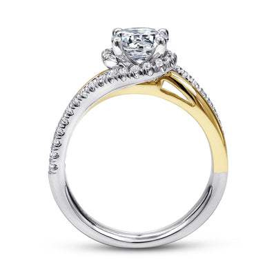 Gabriel 14K White & Yellow Gold 0.30ctw Fancy Halo Style Diamond Semi-Mount Engagement Ring