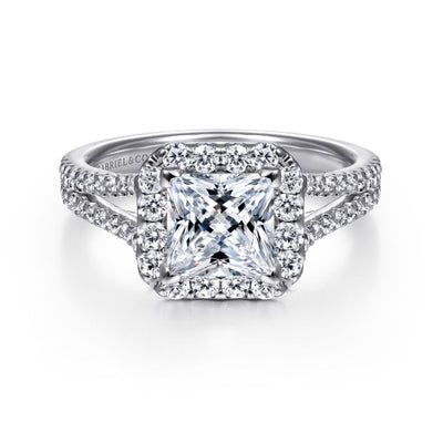 Gabriel 14K White Gold .57ctw Cushion Halo Style Diamond Semi-Mount Engagement Ring