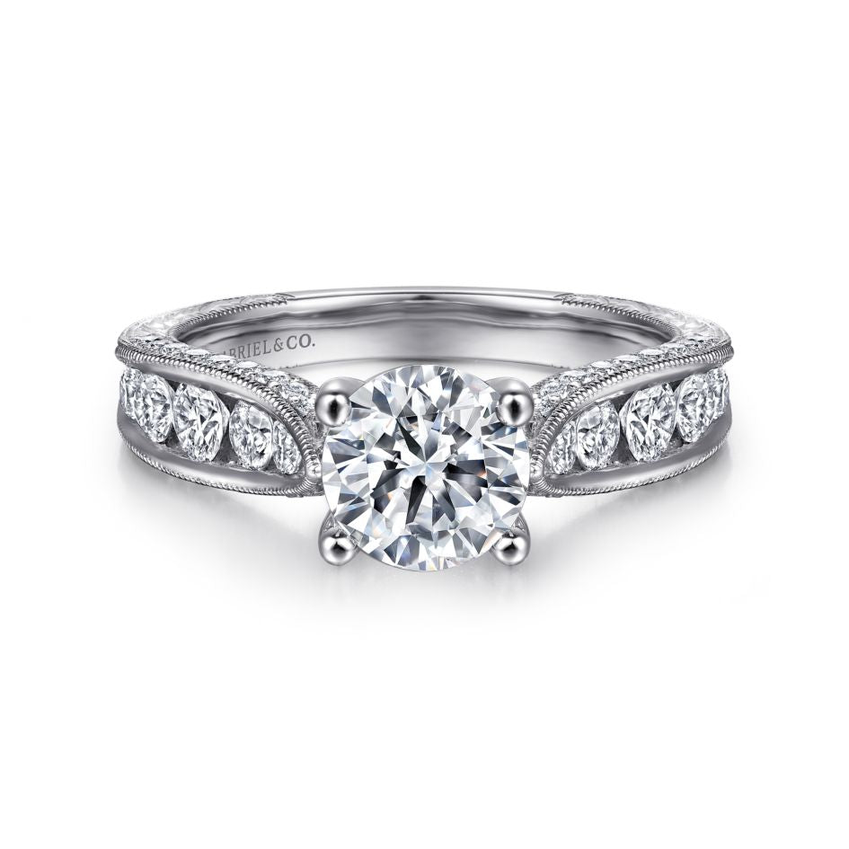 Gabriel 14K White Gold .81ctw 4 Prong Style Diamond Semi-Mount Engagement Ring