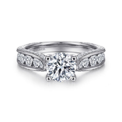 Gabriel 14K White Gold .81ctw 4 Prong Style Diamond Semi-Mount Engagement Ring