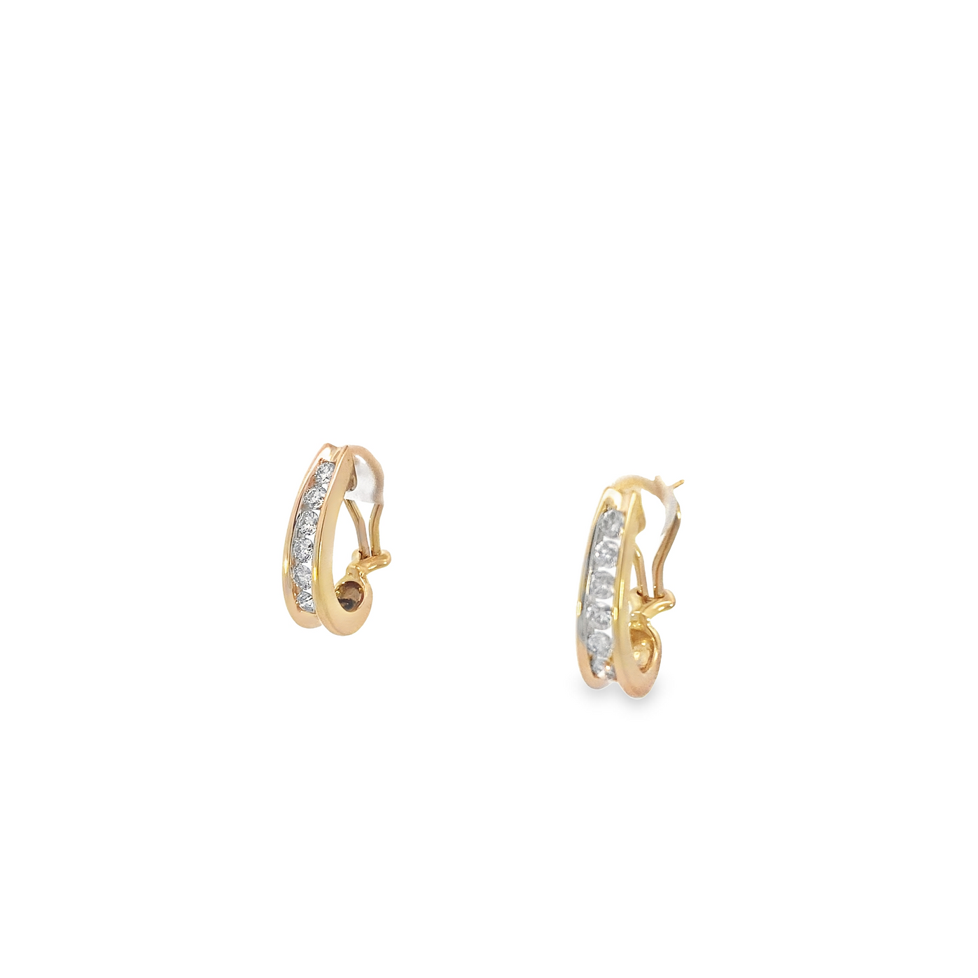 Estate 14K Yellow Gold 1.00ctw J Hoop Style Diamond Earrings